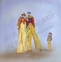 Annie Visits with the Clowns on Stilts
