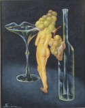 between the glass and the bottle