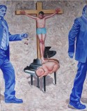 The crucifixion on the piano with boy's form