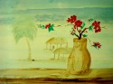 Flowers in a Vase on a Porch by the Beach