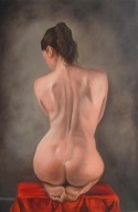 Desnudo en banquito rojo