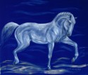 White horse on blue velvet