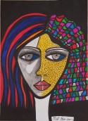 Artista moderno coloridas pinturas y dibujos 