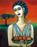 Mujer con Canasta de Naranjas