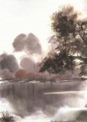 Morning fog on the lake, landscape no. 615